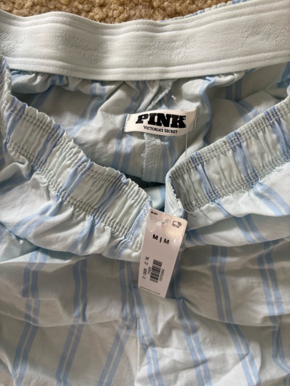 PINK Victoria's Secret Light Blue & White Striped Pajama Shorts